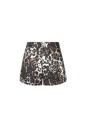 Bruine katoenen short met luipaard print en hoge tailleband