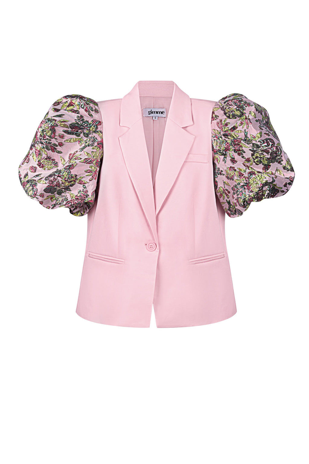 Roze blazer set met gebloemde pofmouwen van polyester