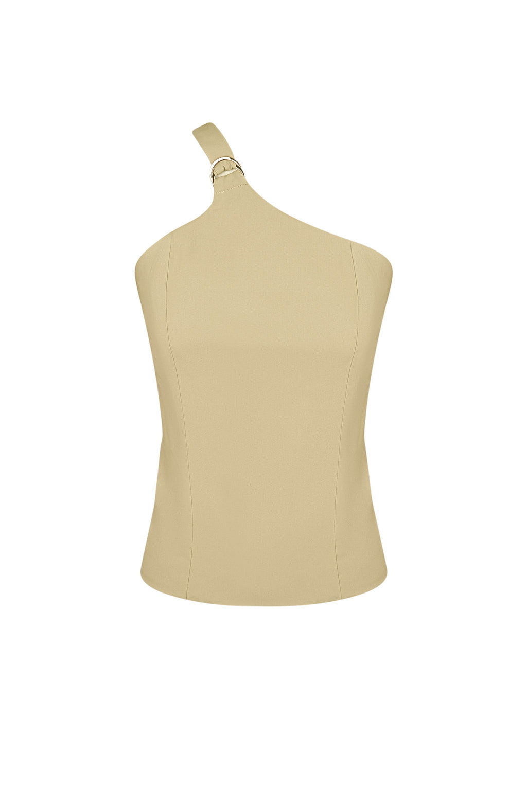 Beige polyester one shoulder top met asymmetrische schouderlijn
