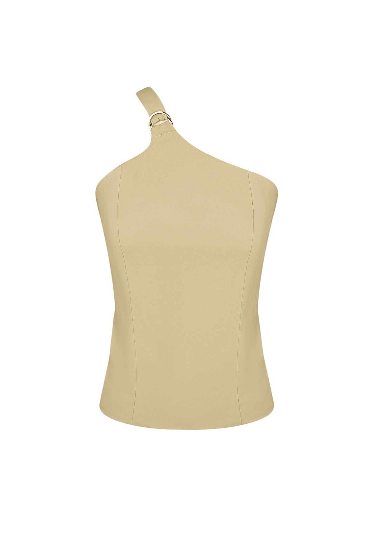 Beige polyester one shoulder top met asymmetrische schouderlijn