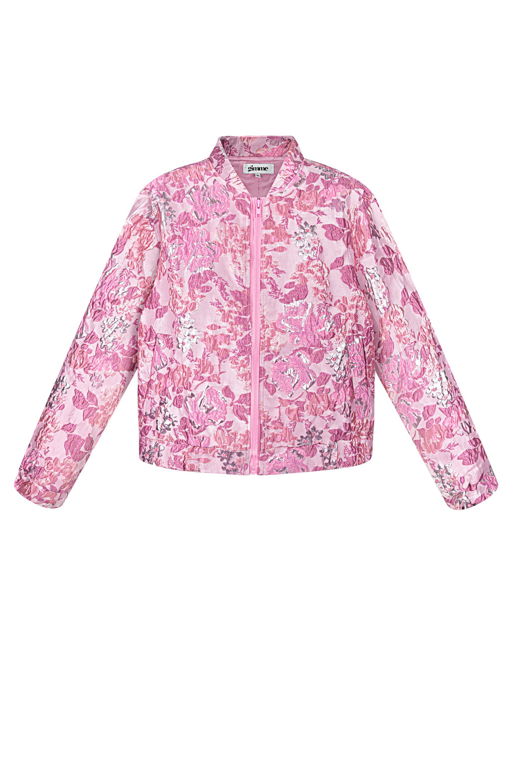 Roze polyester crop jacket met bloemen print en sporty snit