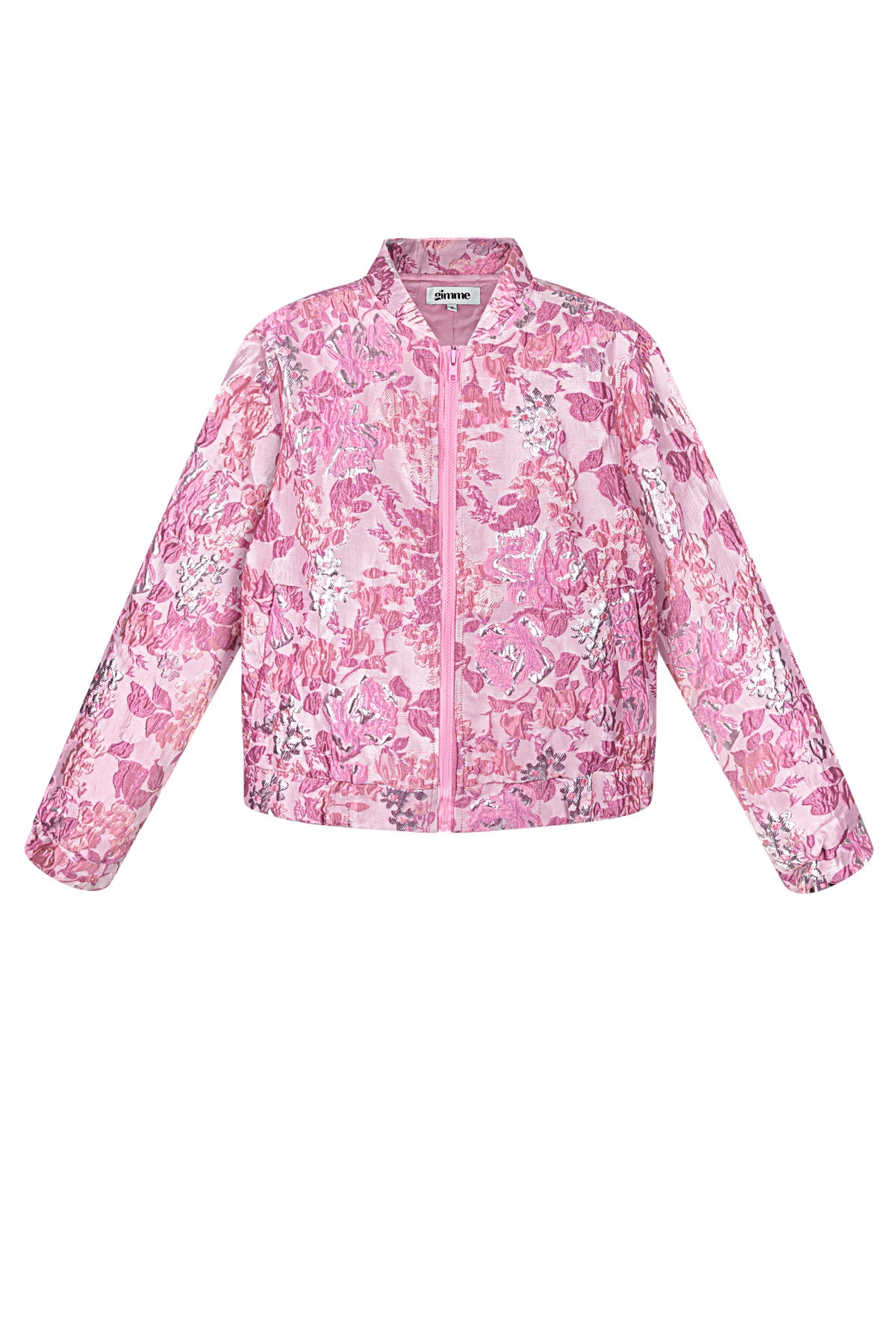 Roze polyester crop jacket met bloemen print en sporty snit