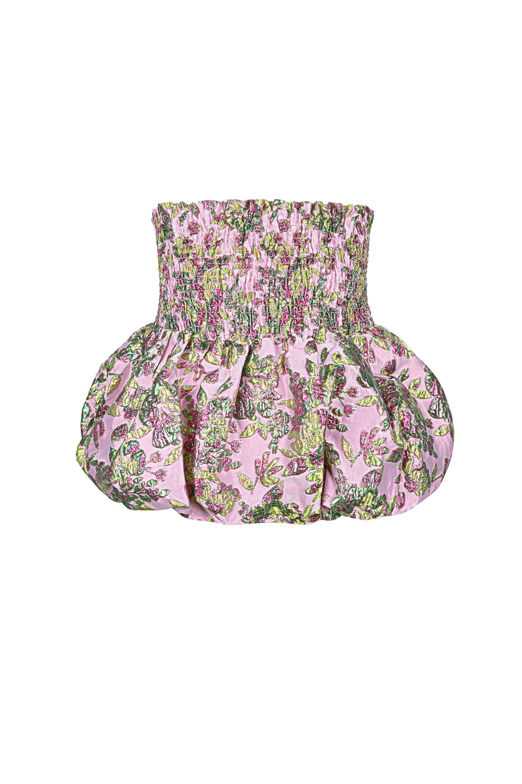 Roze jacquard peplum bustier top met bloemenstructuur en uitlopende zoom