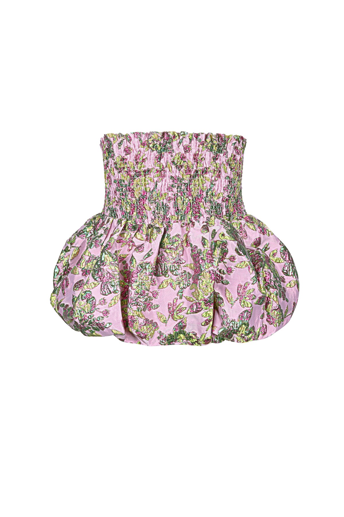 Roze jacquard peplum bustier top met bloemenstructuur en uitlopende zoom