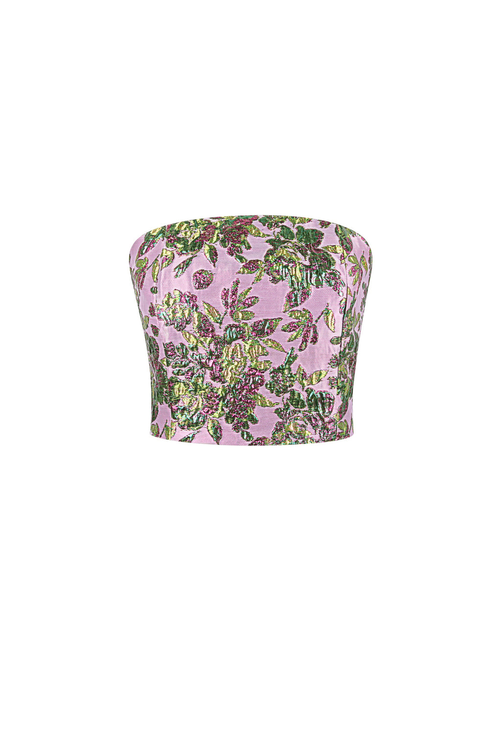 Roze polyester bandeau top met vintage bloemenprint en elastische band