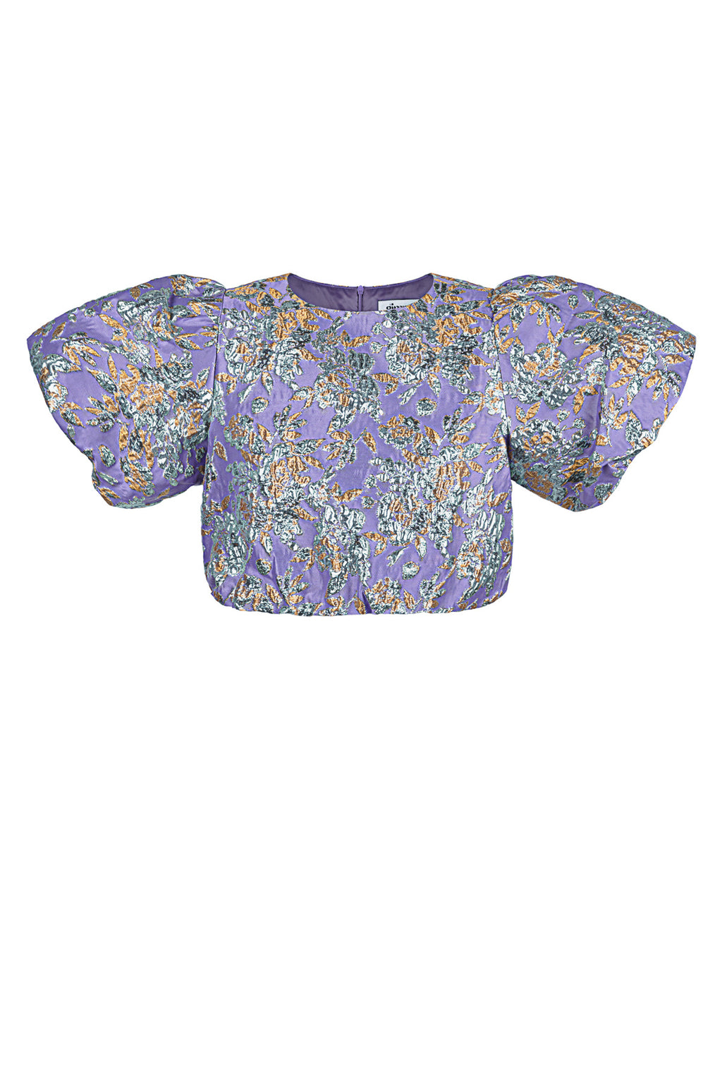 Paarse paisley cropped top met korte pofmouwen van polyester