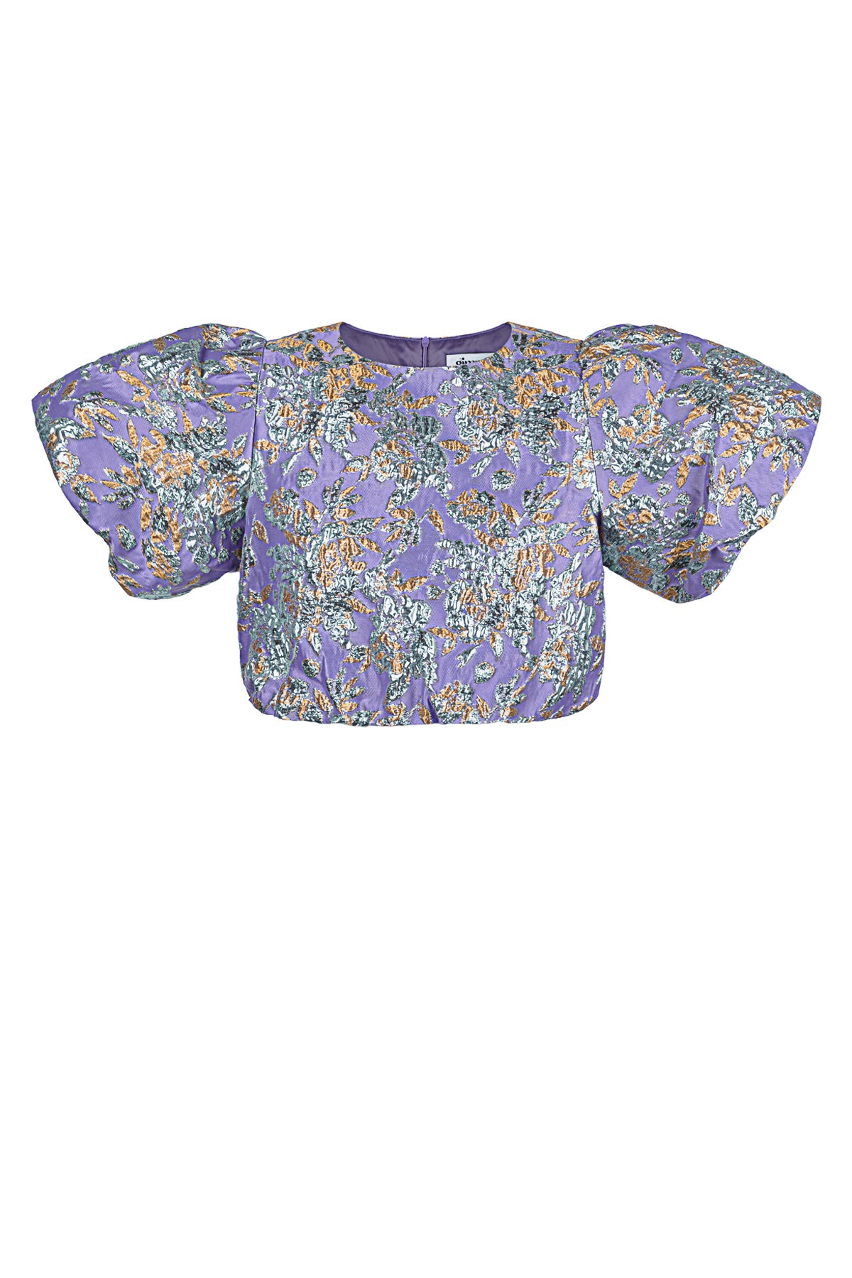 Paarse paisley cropped top met korte pofmouwen van polyester