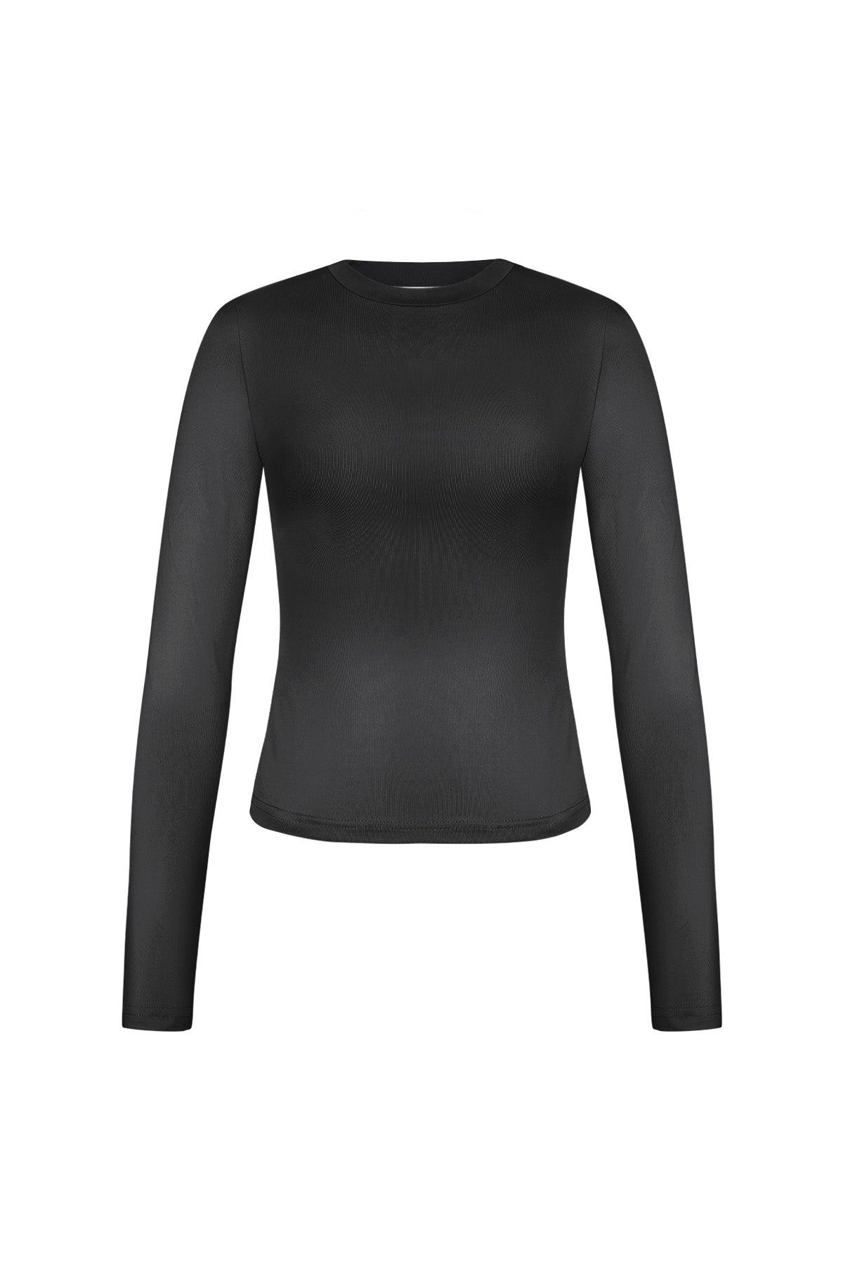 Zwarte polyester bodycon longsleeve met ronde hals en lange mouwen