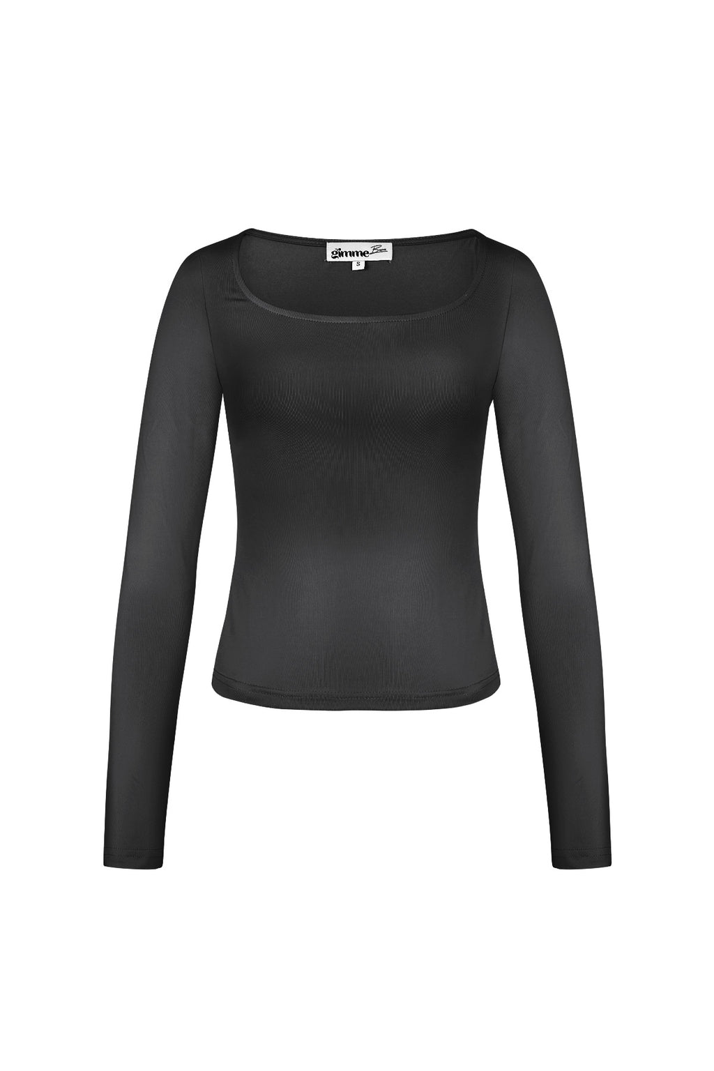 Zwarte crop top met lange mouwen en vierkante halslijn van polyester