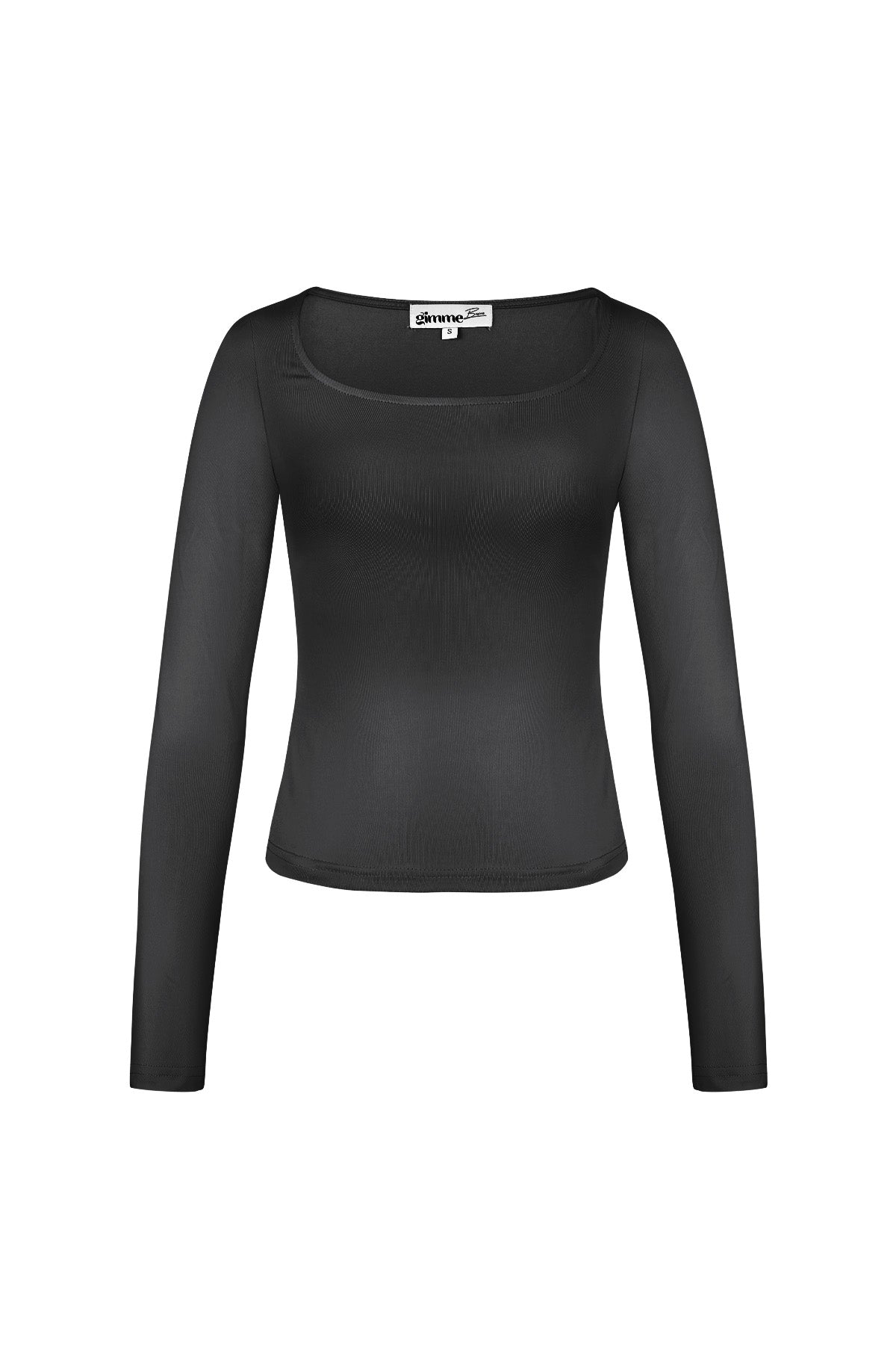 Zwarte crop top met lange mouwen en vierkante halslijn van polyester