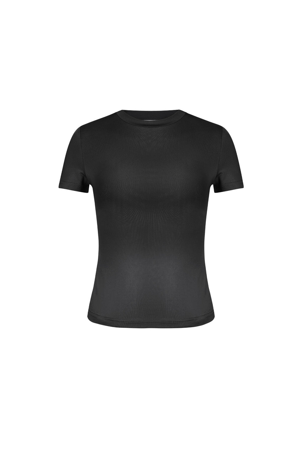 Zwart nauwsluitend shirt met korte mouwen van polyester