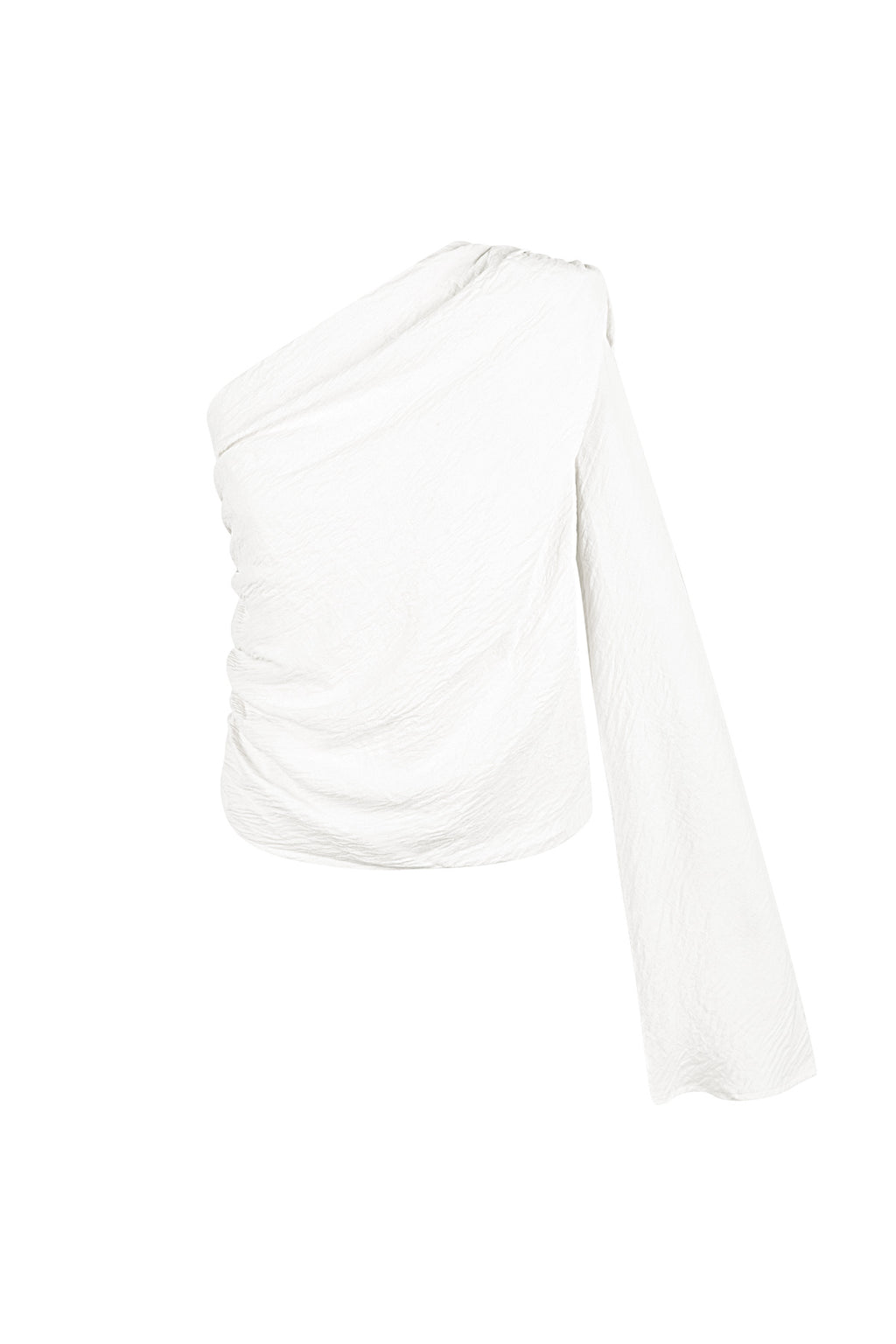 Witte asymmetrische top met één blote schouder en lange mouw