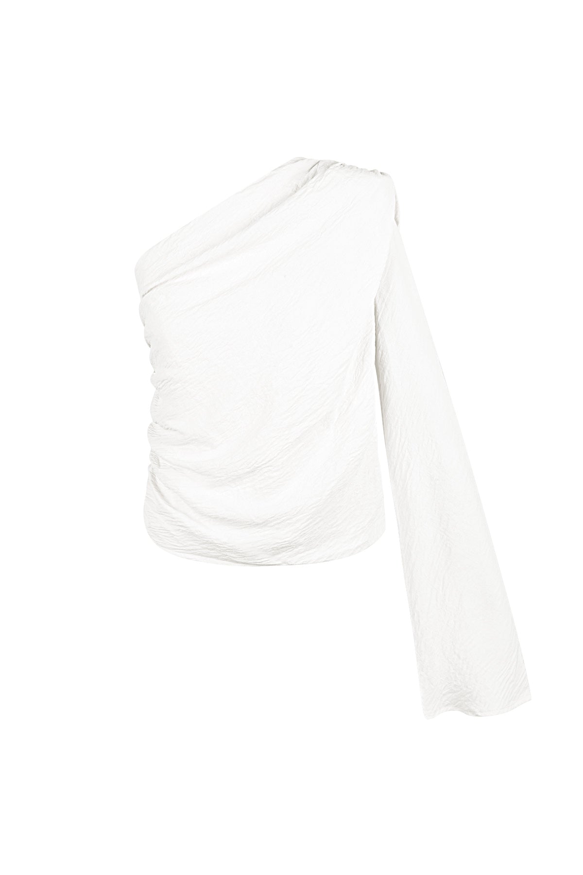 Witte asymmetrische top met één blote schouder en lange mouw