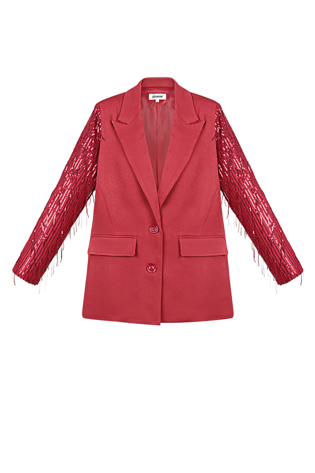 Koraalrode polyester blazer met franjes decoratie op de mouwen