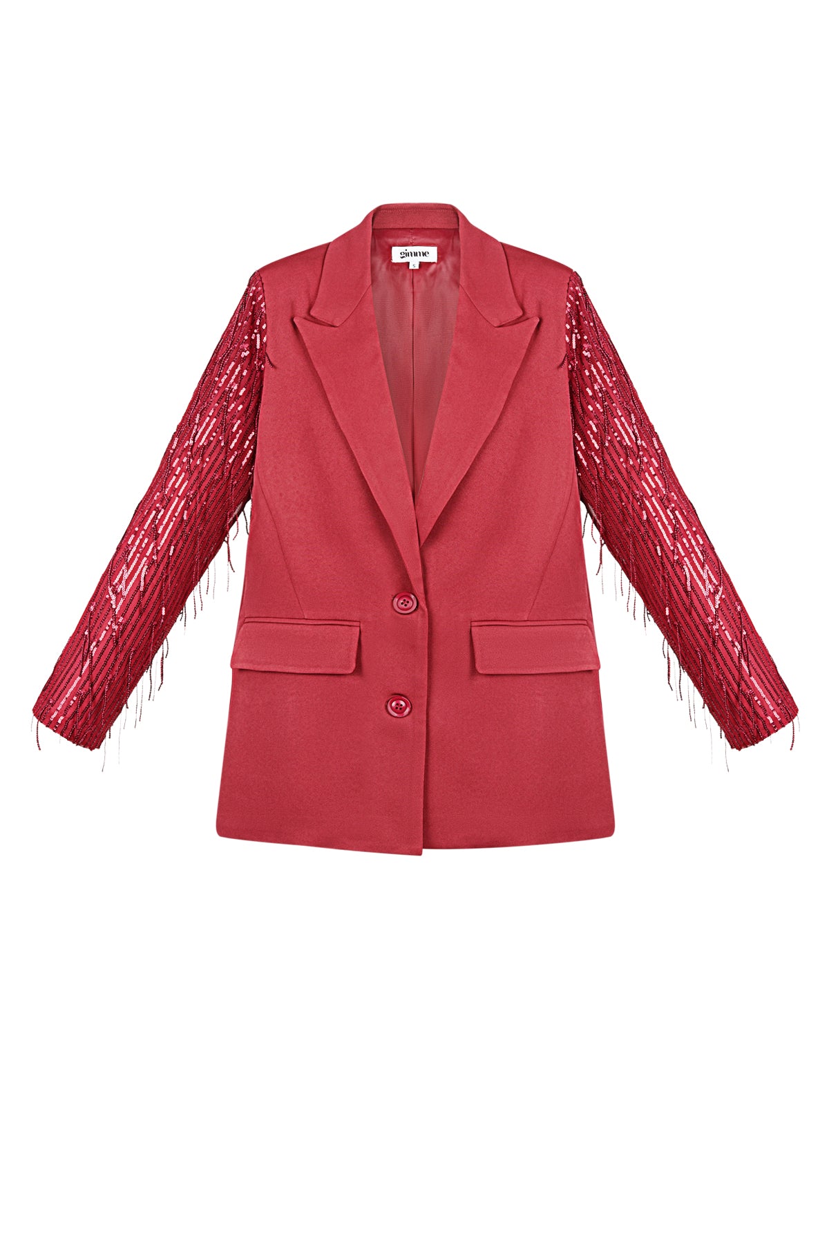 Koraalrode polyester blazer met franjes decoratie op de mouwen