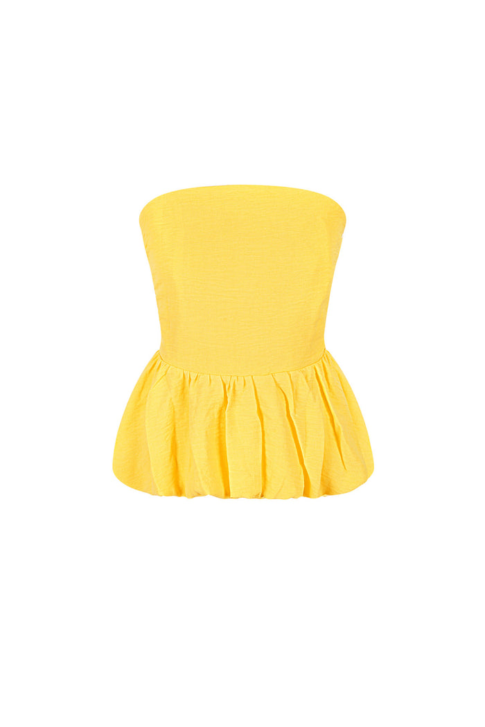 Geel polyester strapless top ruffle bandeau zomer