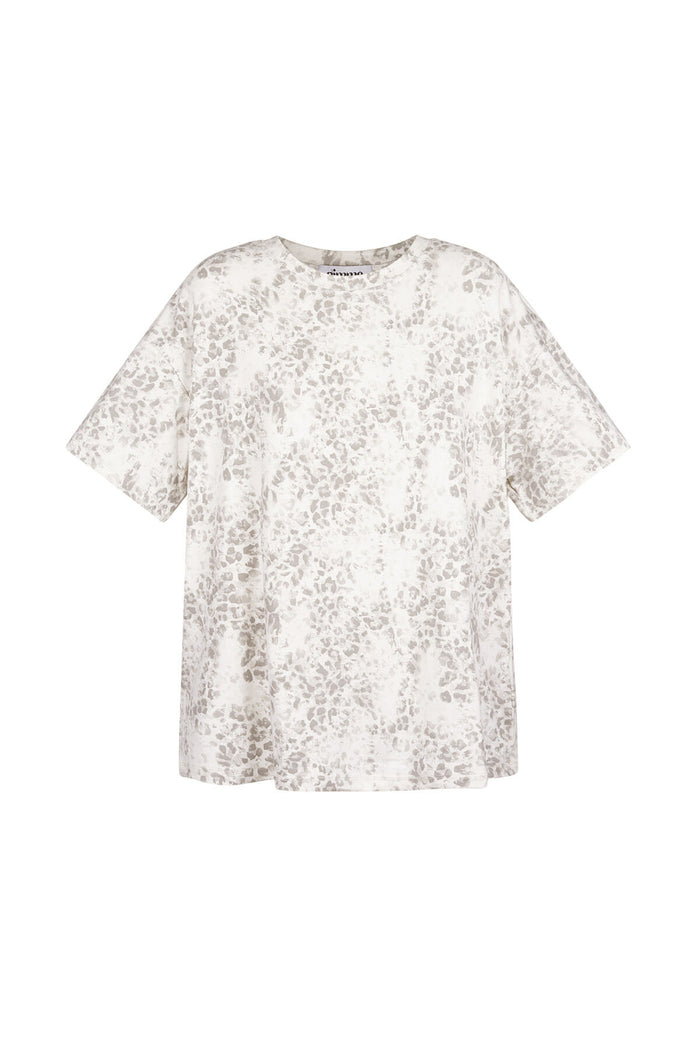 Grijs oversized katoen shirt met subtiele luipaardprint