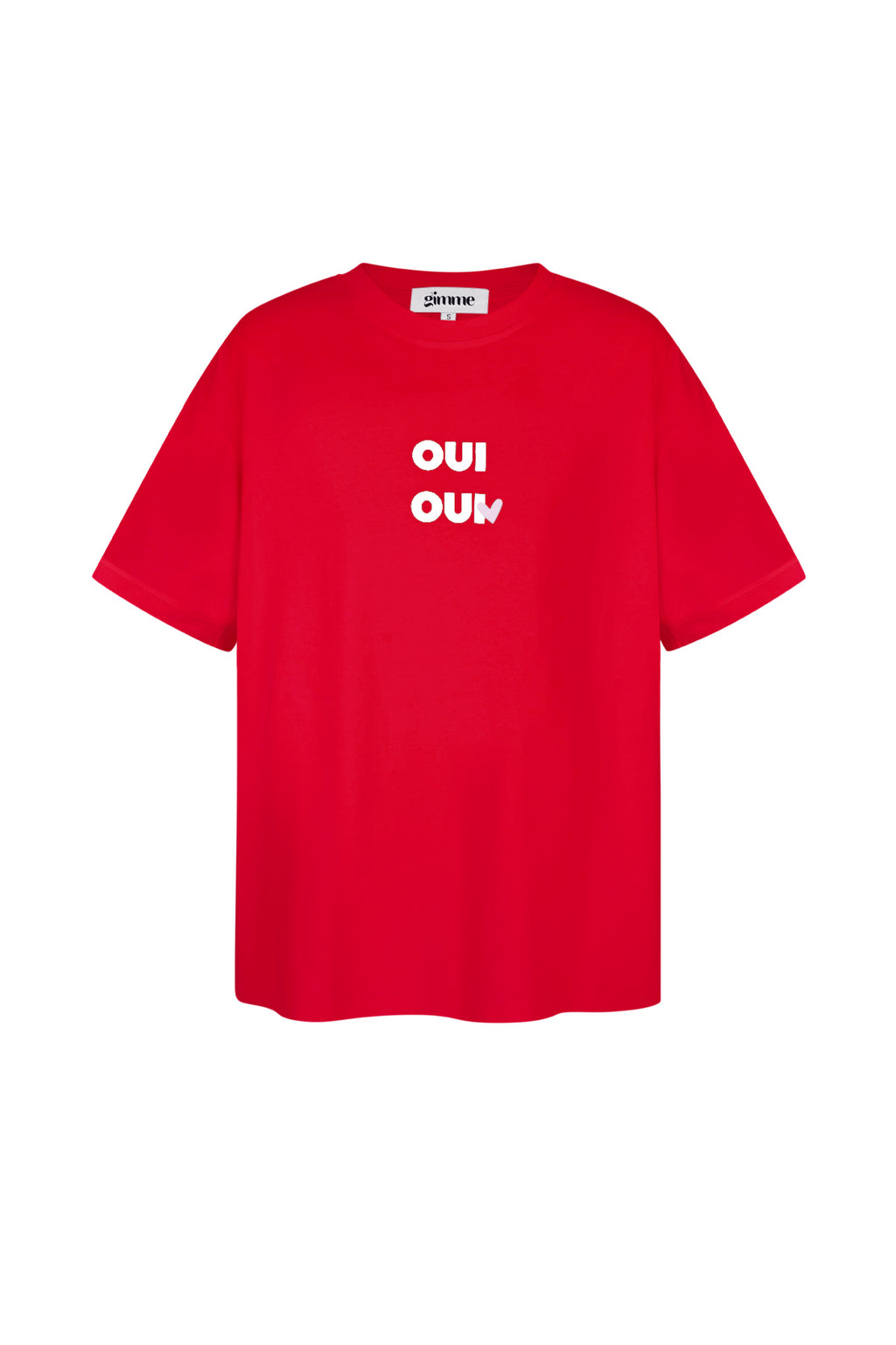 Rood katoenen T-shirt met witte OUI print in oversized pasvorm