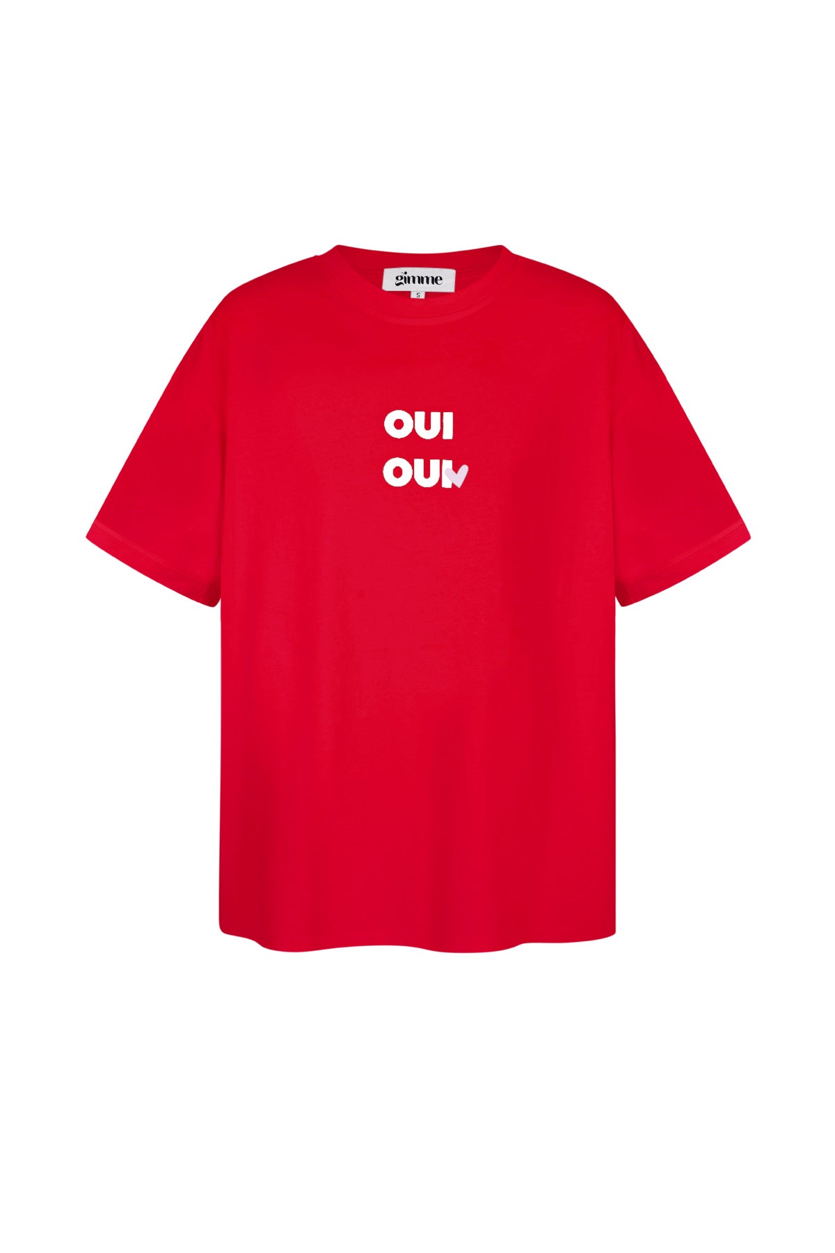 Rood katoenen T-shirt met witte OUI print in oversized pasvorm