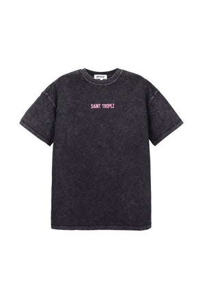 Antraciet katoenen T-shirt met roze Saint Tropez print en vintage stonewashed effect