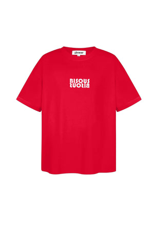 Rood oversized katoenen T-shirt met witte Bisous World logoprint