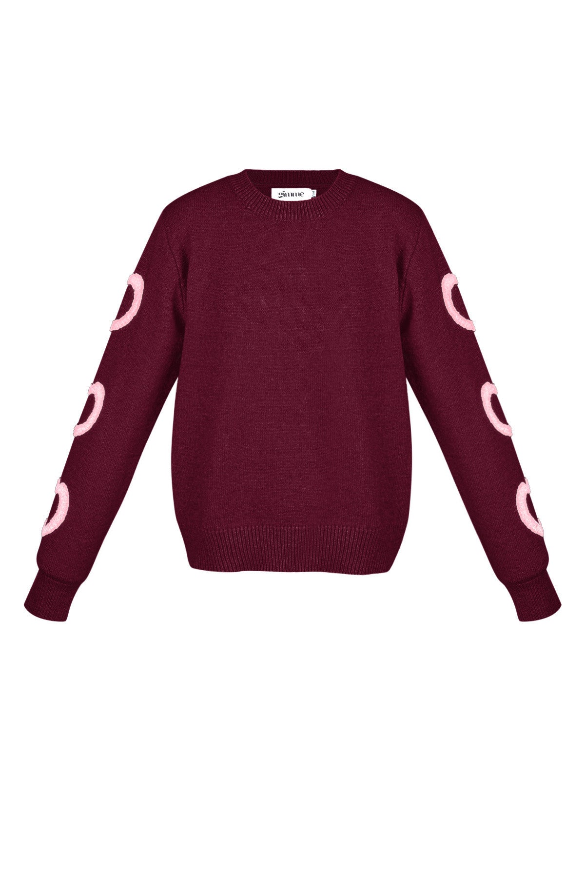 Knitted Wool Blend Women's Crewneck Sweater Heart Pattern Design