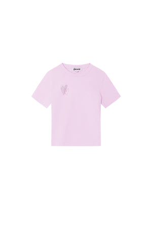 Lila katoenen T-shirt met geborduurd hart detail op de borst