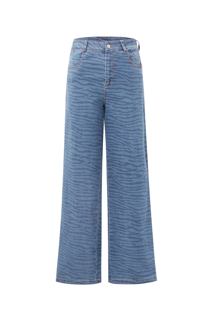Blauwe ribfluweel flare jeans van katoen met wijde pijpen