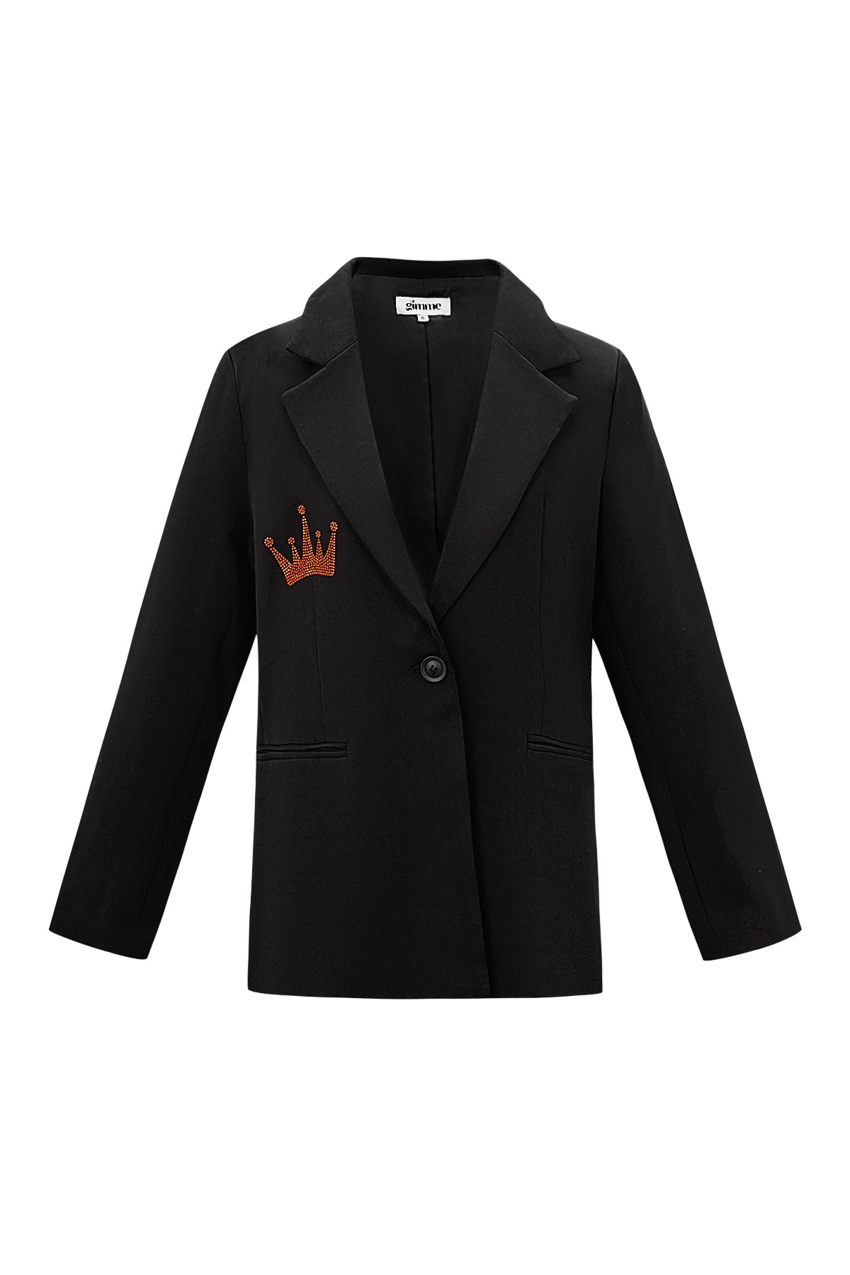 Zwarte polyester blazer met gouden kroon borduursel