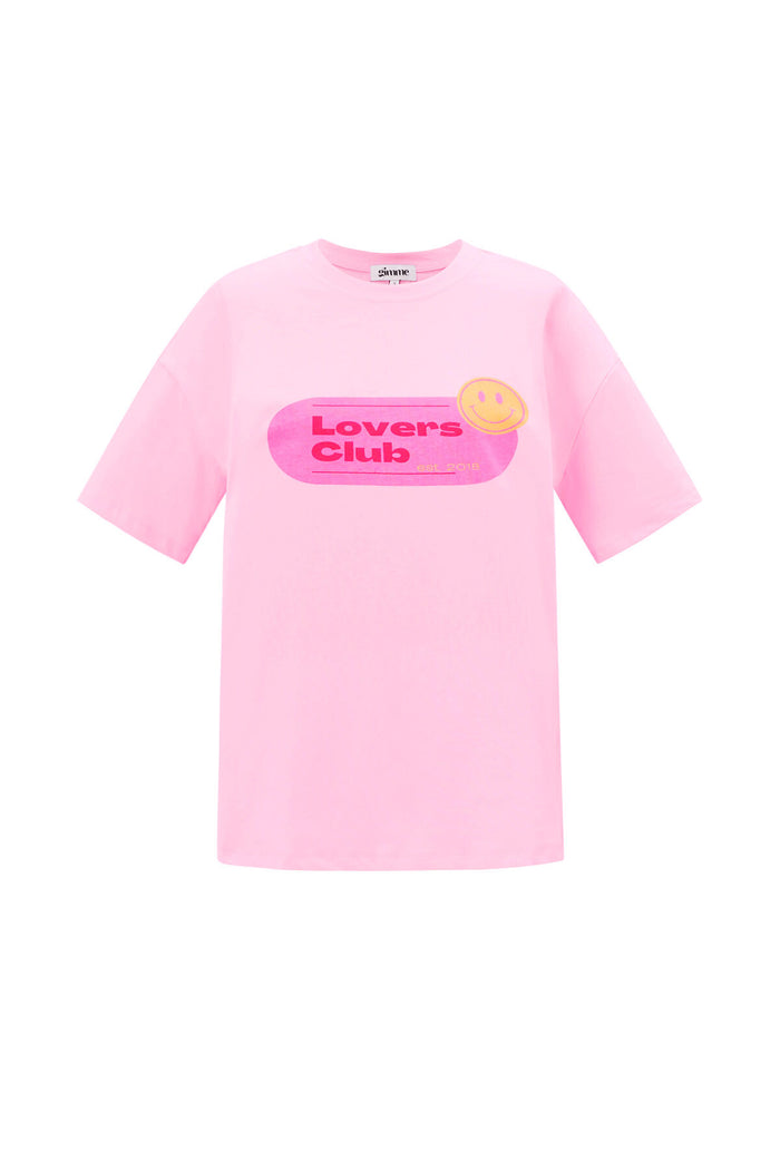 Roze katoenen t-shirt lovers club print oversized