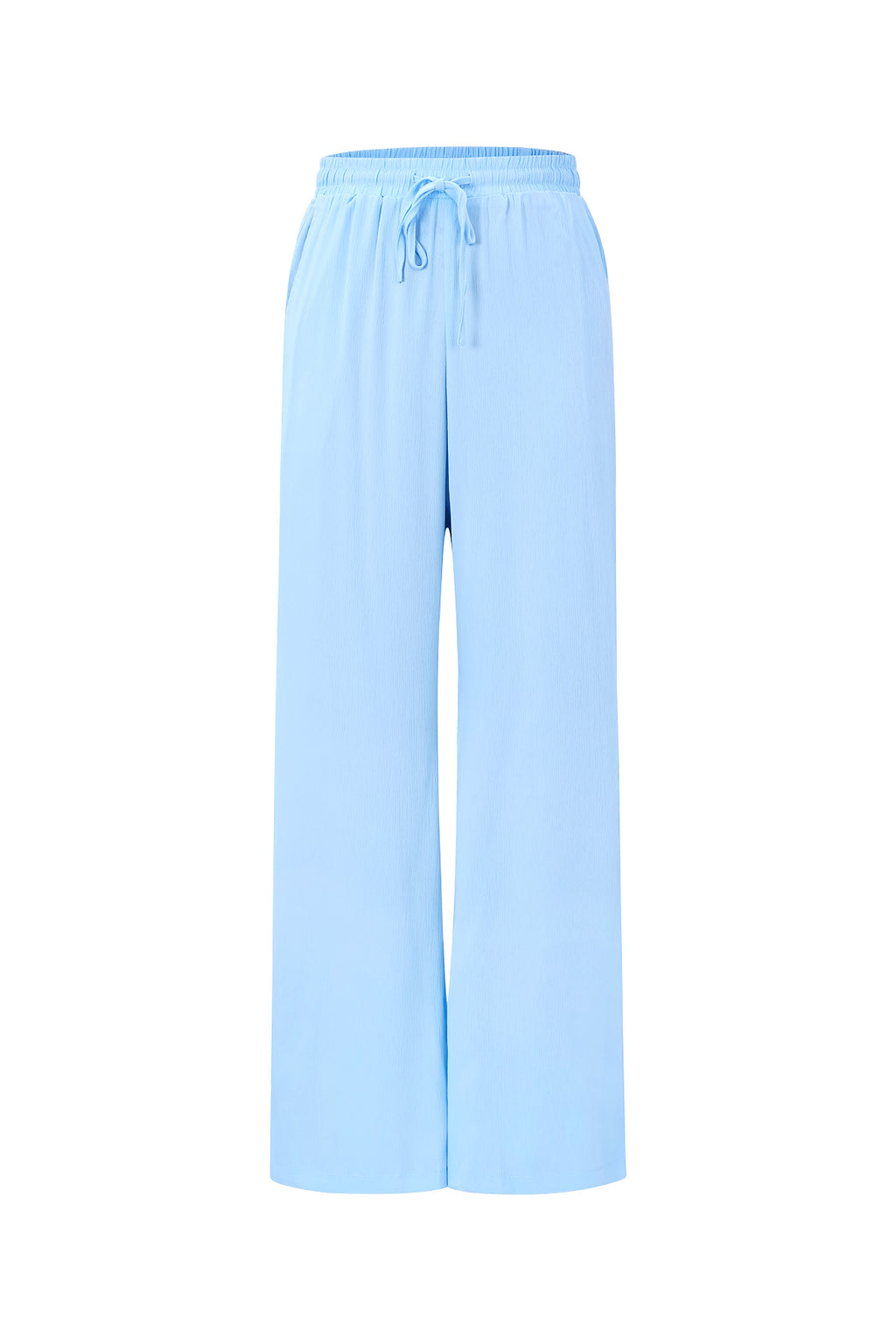 Lichtblauwe rechte broek van polyester met elastische tailleband