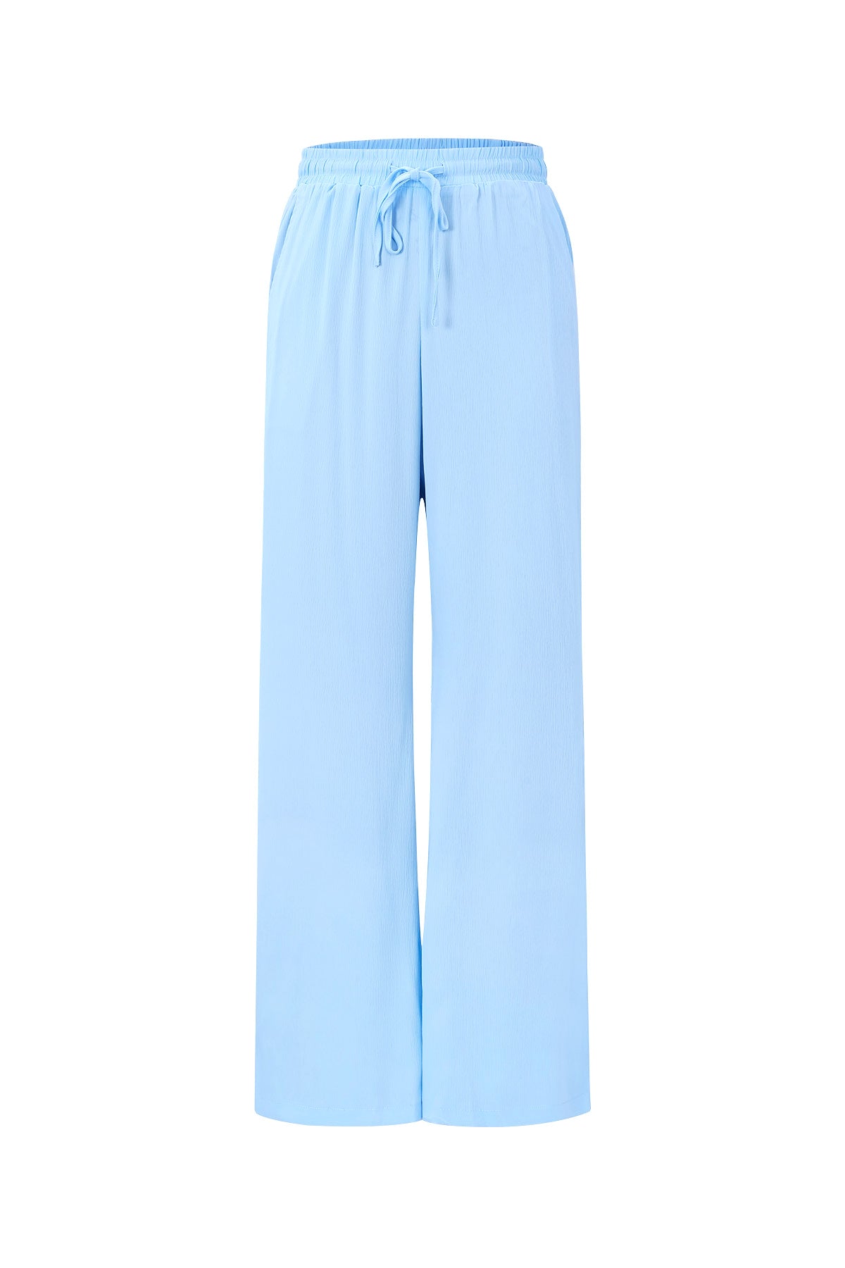 Lichtblauwe rechte broek van polyester met elastische tailleband