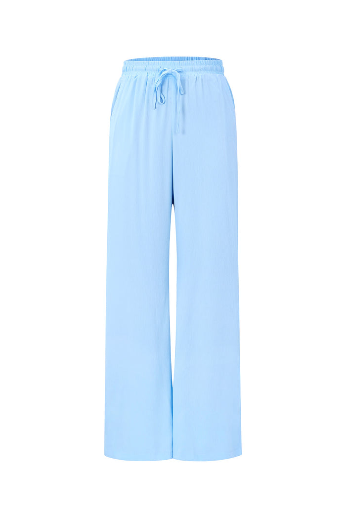 Lichtblauwe rechte broek van polyester met elastische tailleband