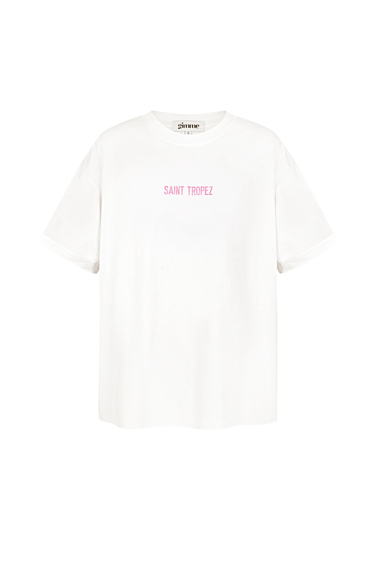 Wit katoenen oversized T-shirt met roze Saint Tropez tekstprint