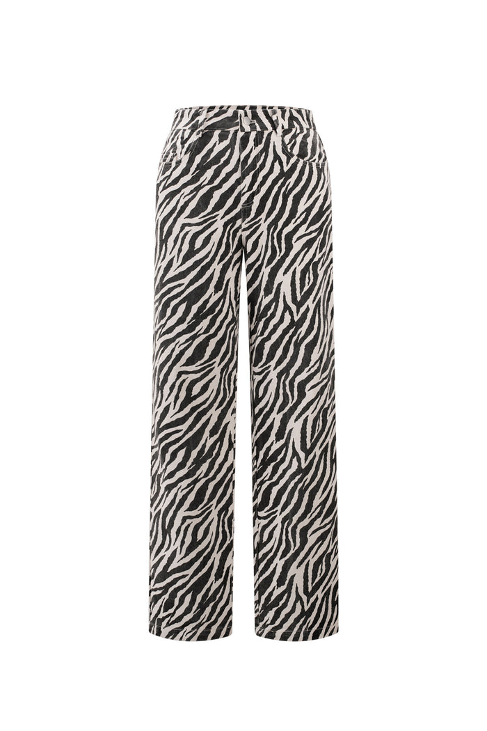 Zwart wit gestreepte palazzo broek met zebra print van katoen