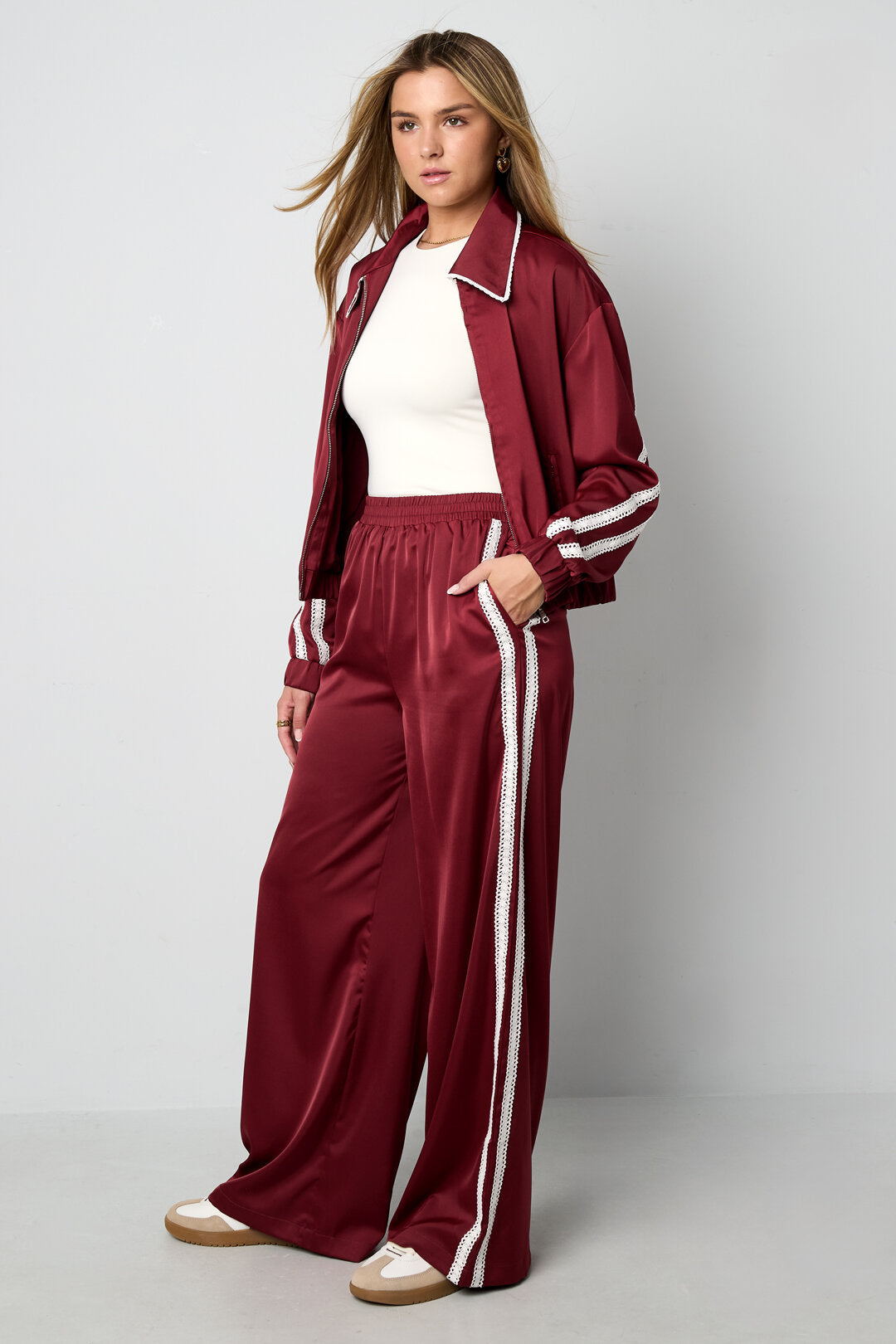 Woven Polyester Fiber Women's Straight Leg Pants Sporty Color Clash