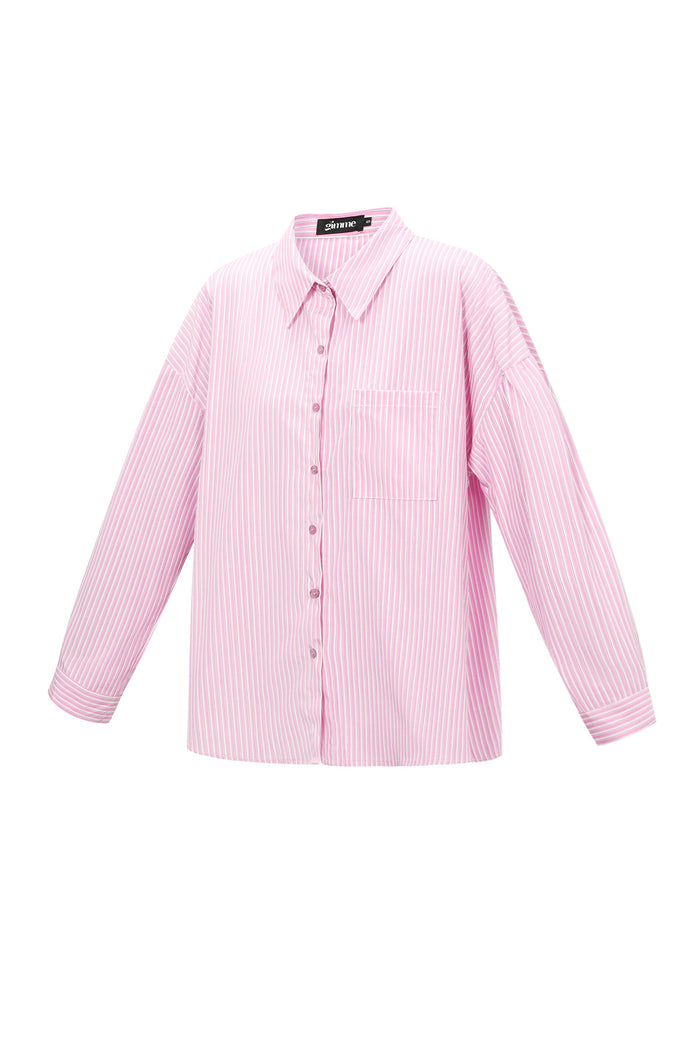 Roze gestreepte katoen blouse met klassieke kraag en knoopsluiting