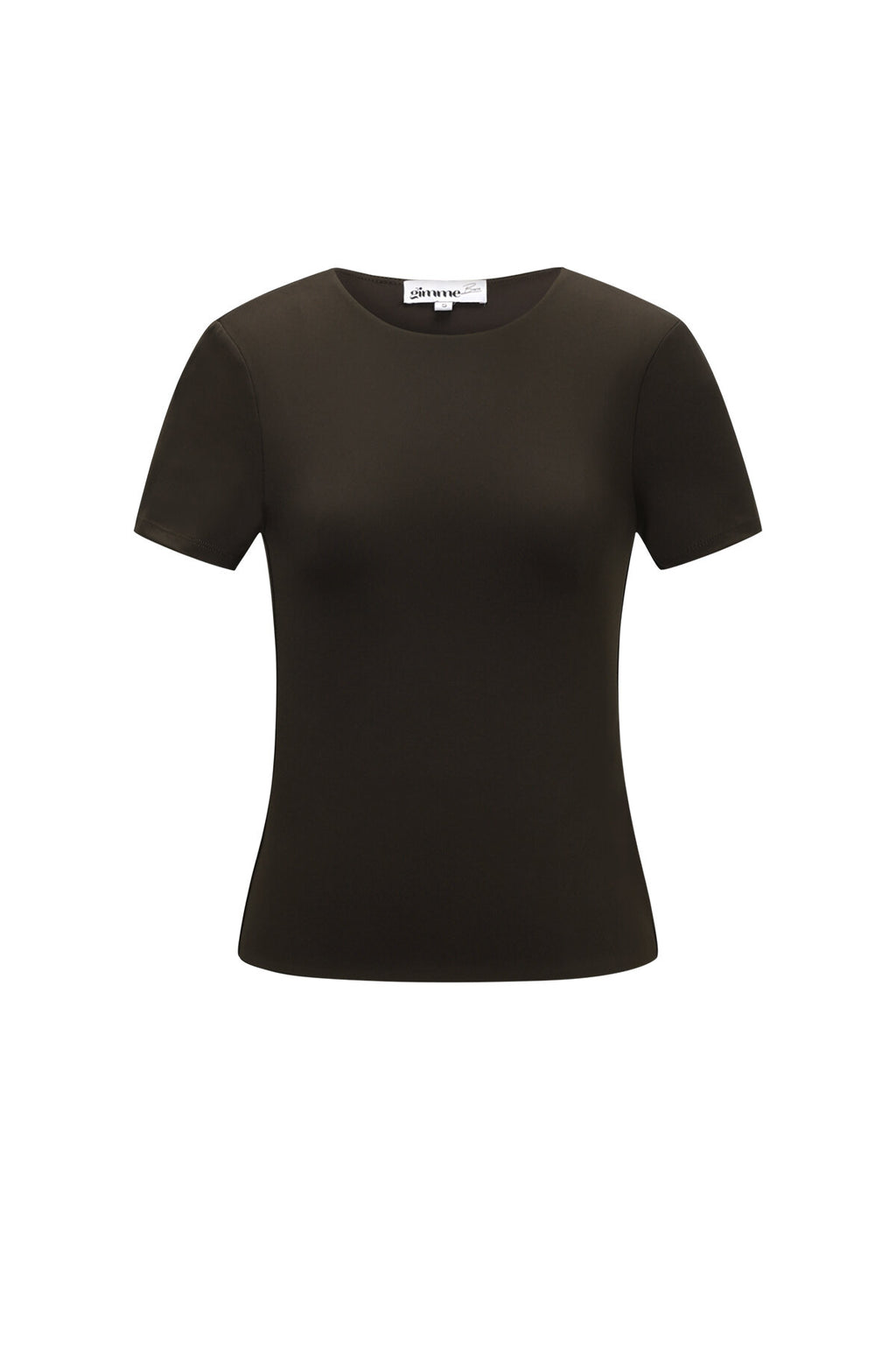 Donkerbruin geribbeld t-shirt met korte mouwen en ronde hals