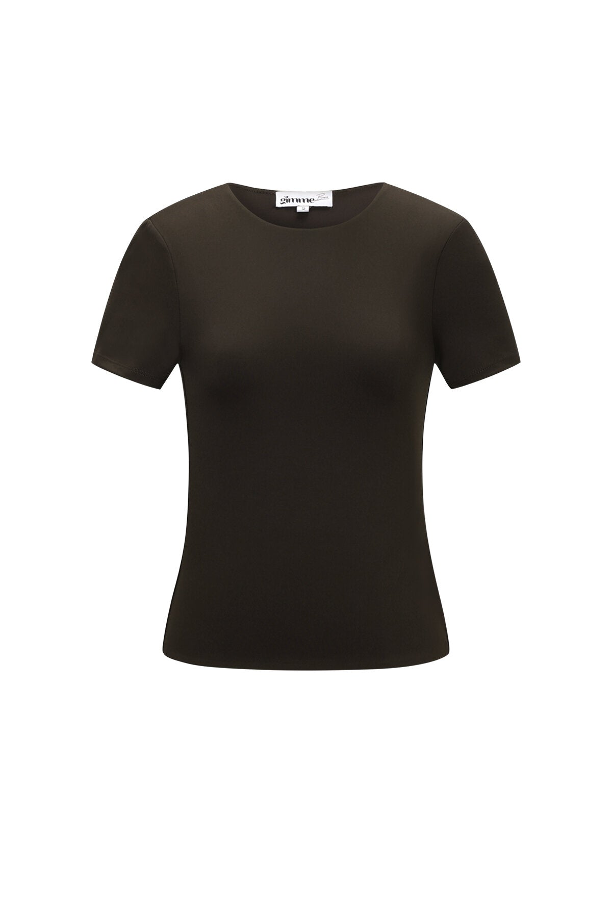 Donkerbruin geribbeld t-shirt met korte mouwen en ronde hals