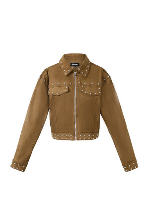 Kaki western jacket met goudkleurige studs langs de naden