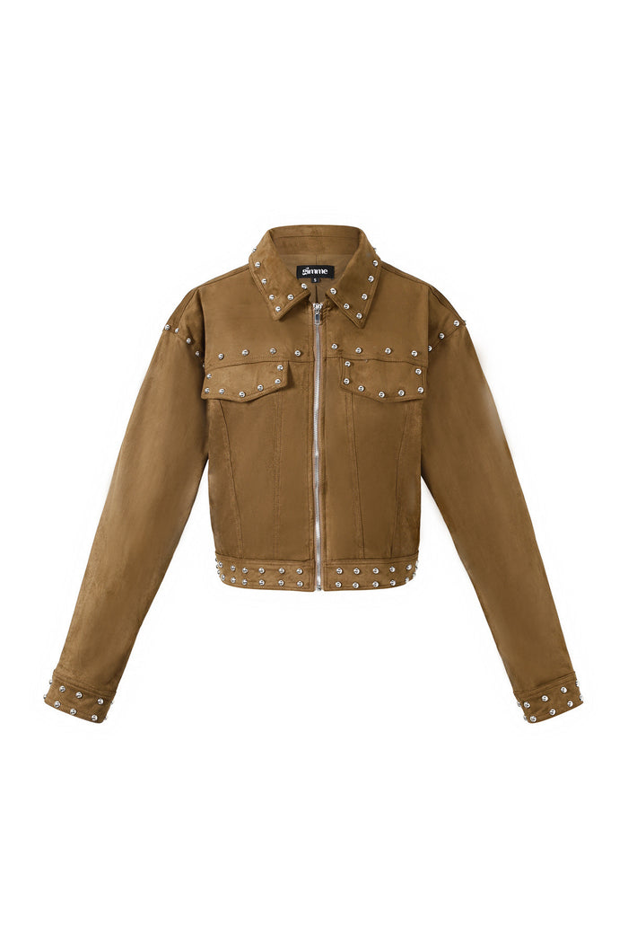 Kaki western jacket met goudkleurige studs langs de naden