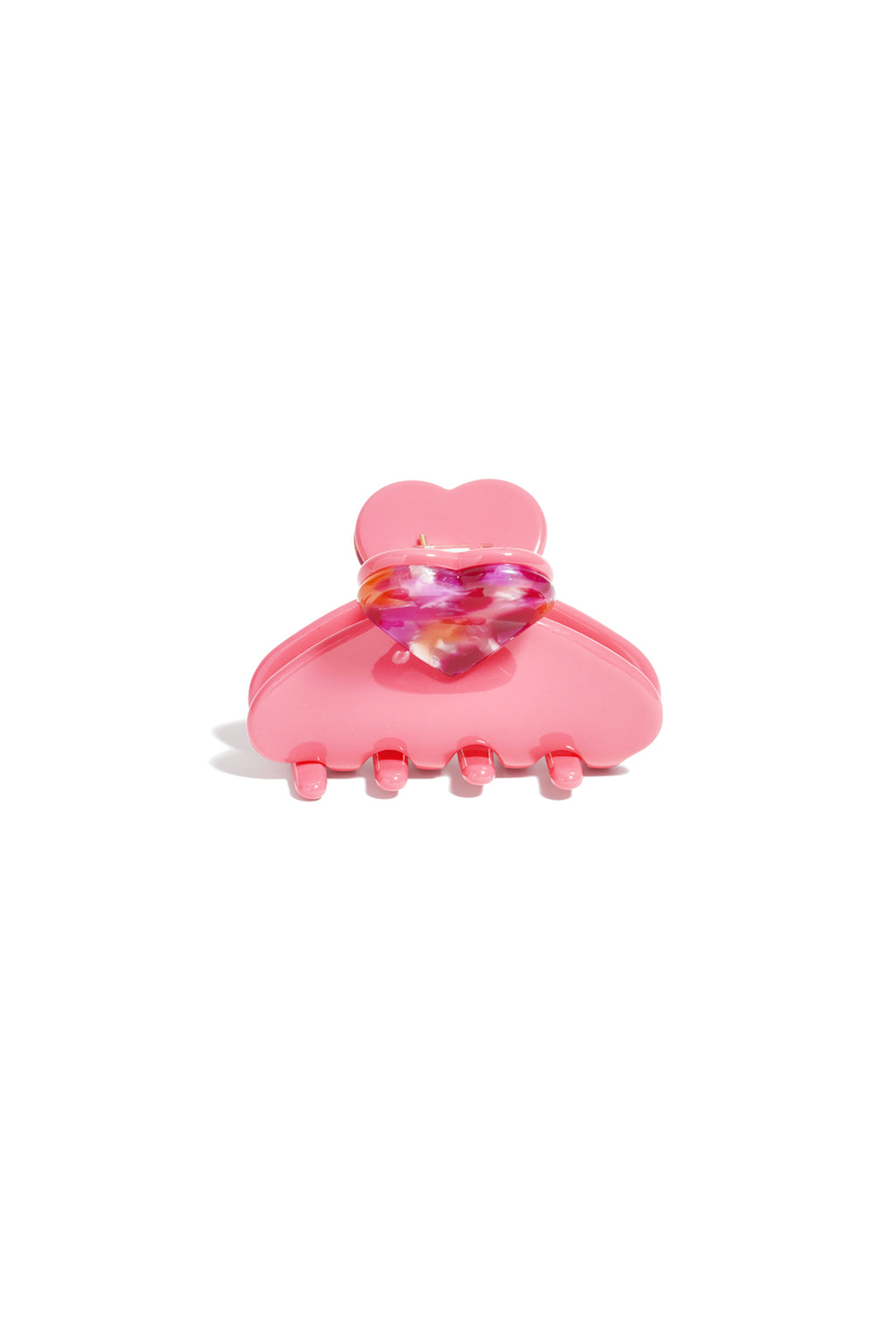 Transparante roze hart haarclip van acetaat met tandjes voor stevige grip