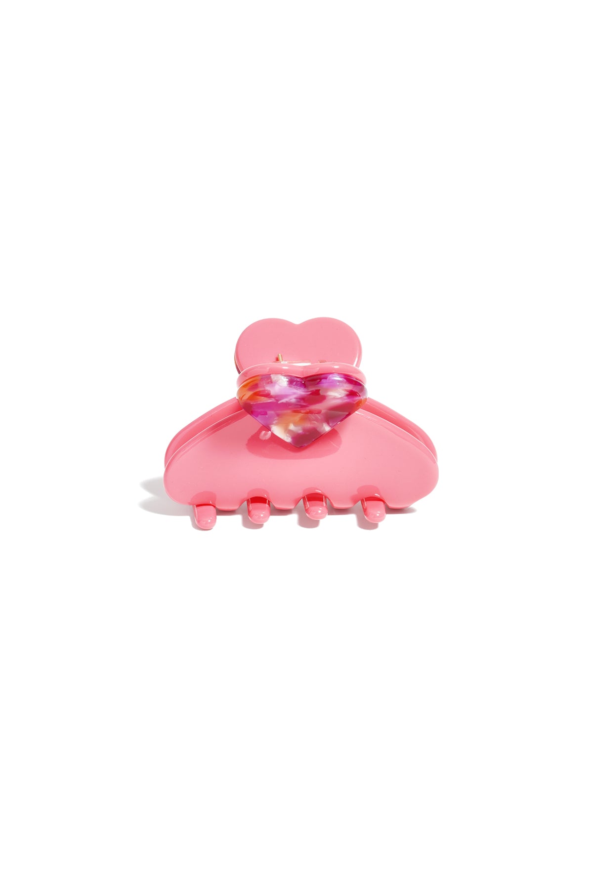 Transparante roze hart haarclip van acetaat met tandjes voor stevige grip