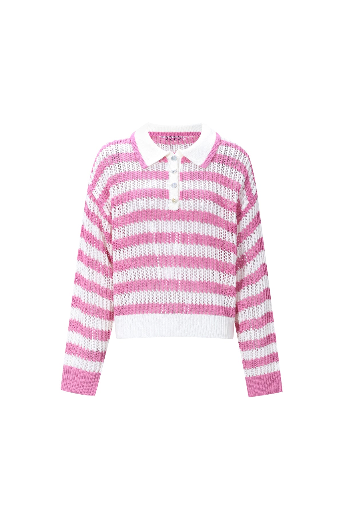 Roze en witte gestreepte polo top van gebreid materiaal