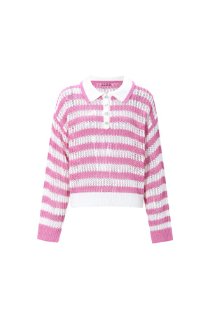 Roze en witte gestreepte polo top van gebreid materiaal