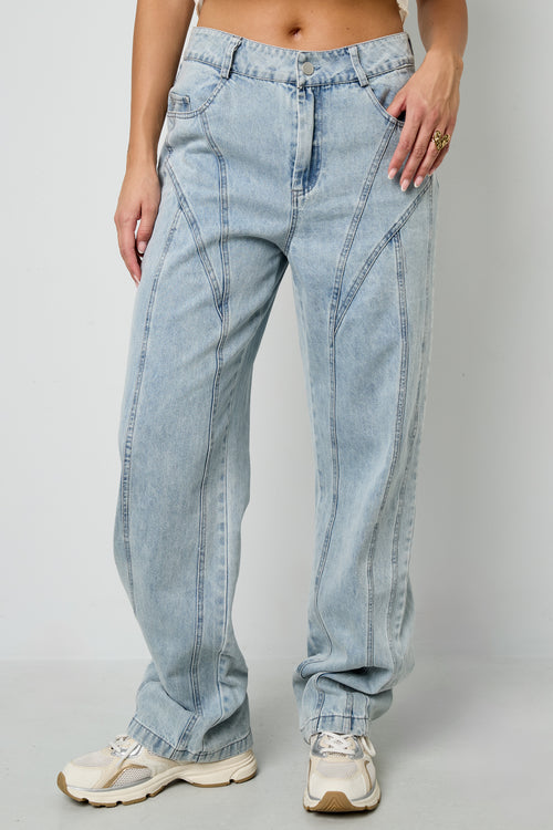Cotton Blend Denim Pants Casual Straight Light Indigo