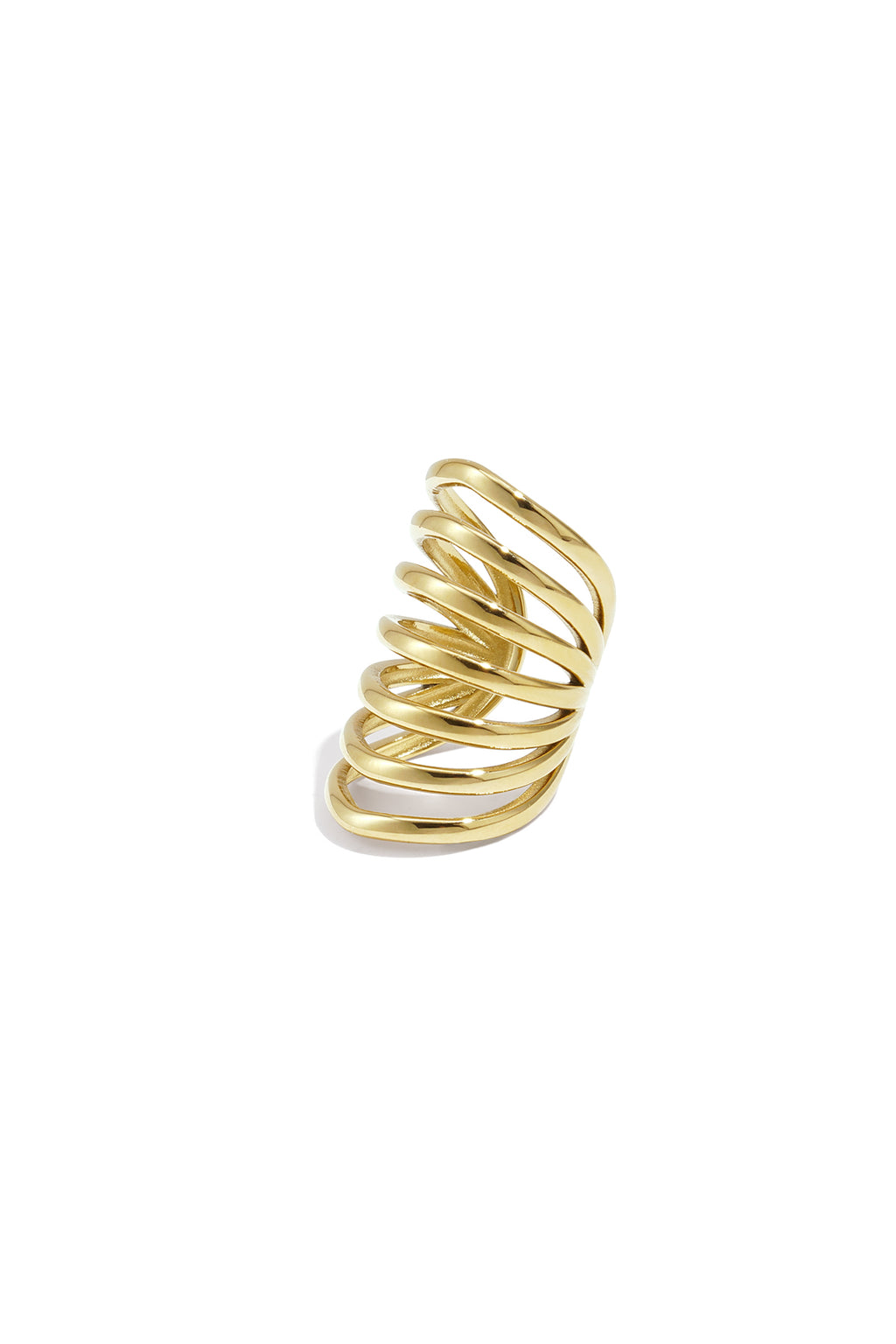 Goudkleurige spiraal ear cuff met zes ringen van roestvrij staal
