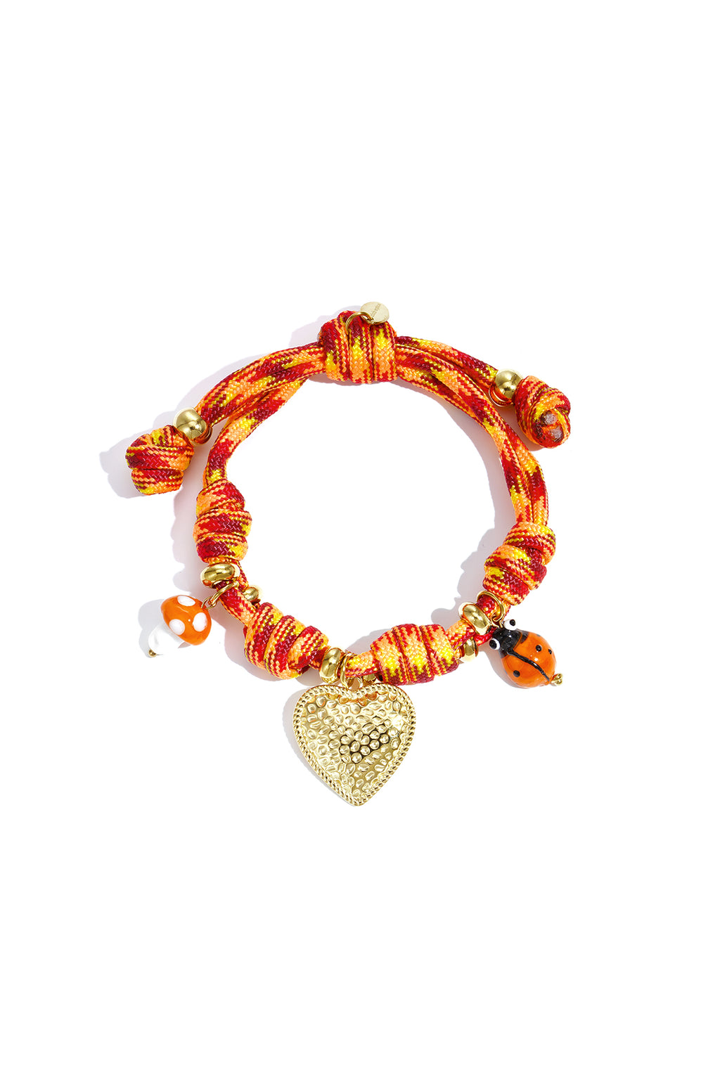 Oranje gevlochten touw armband met goudkleurig hart charm en kristal detail