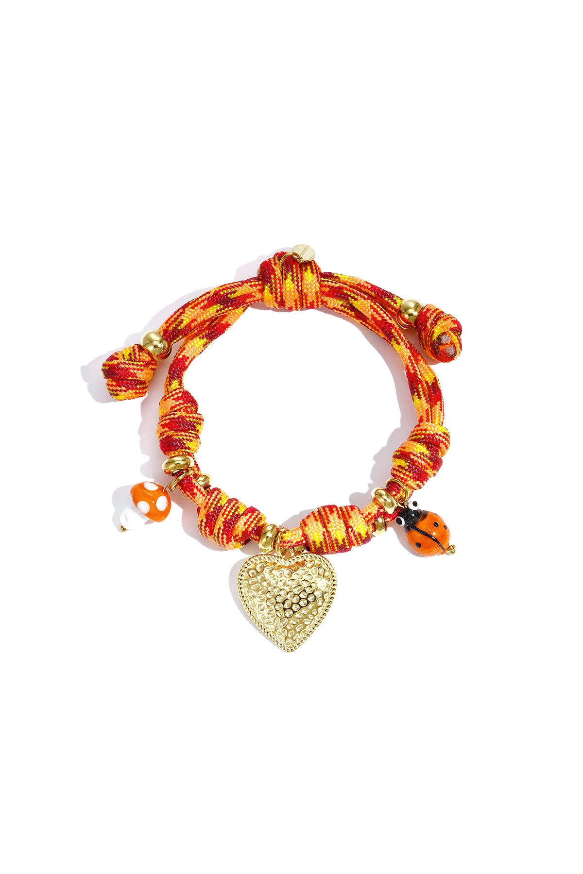 Oranje gevlochten touw armband met goudkleurig hart charm en kristal detail