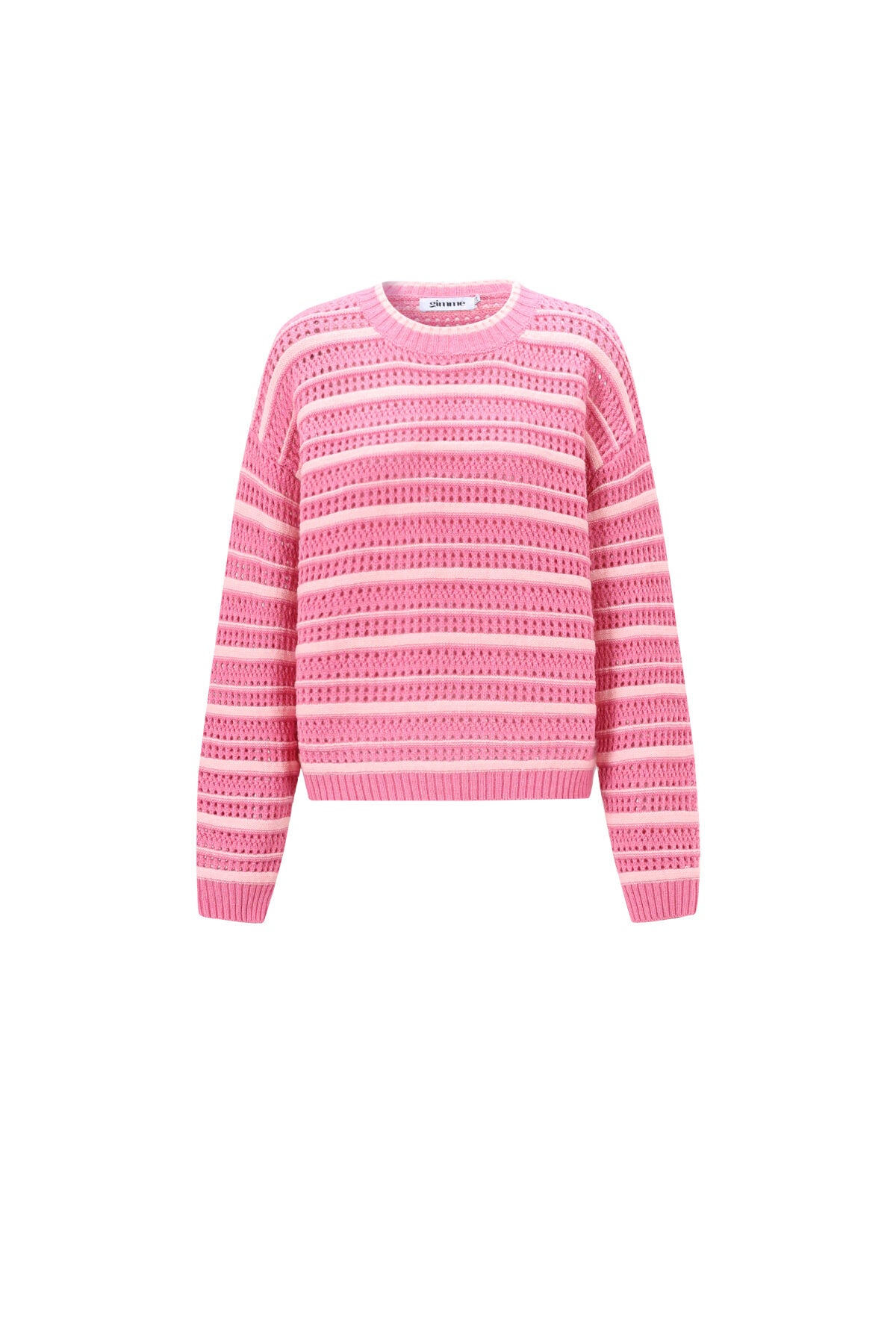 Roze gestreepte gebreide trui van polyester met ronde hals
